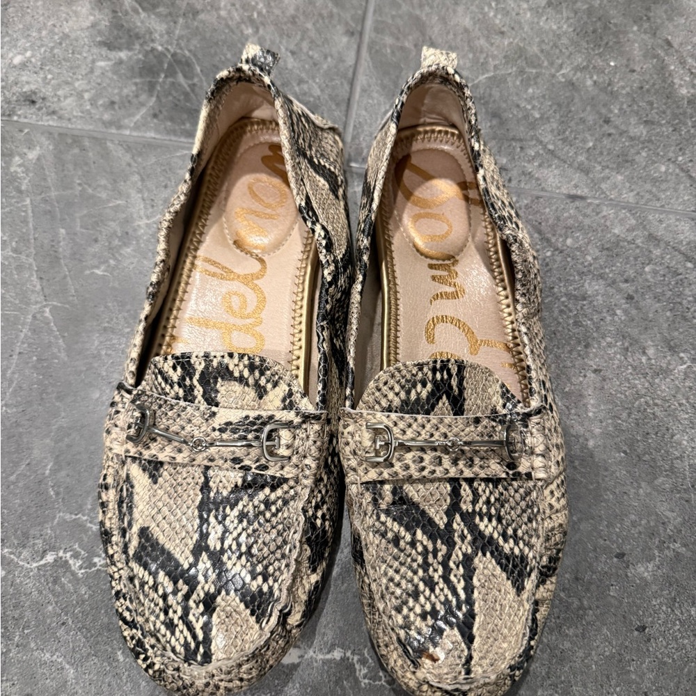 Sam Edelman Beige and Black Snake-Print Loafers